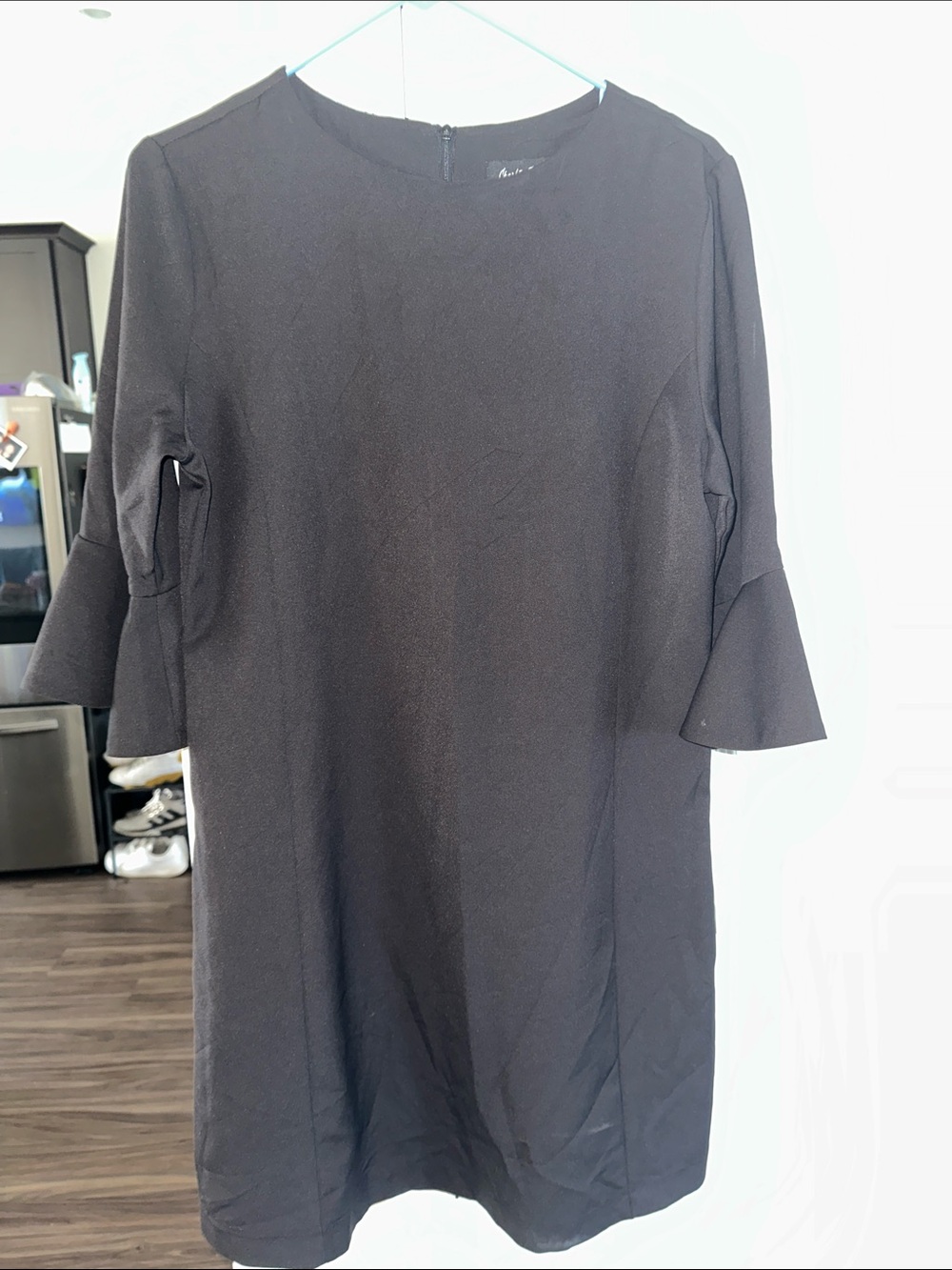 Charlie Paige Black Shift Dress with Flared Elbow Sleeves